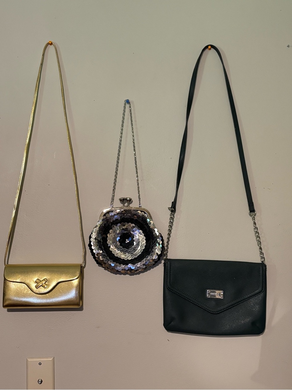 Jessica McClintock Black Faux Leather Crossbody with Chain Accent
